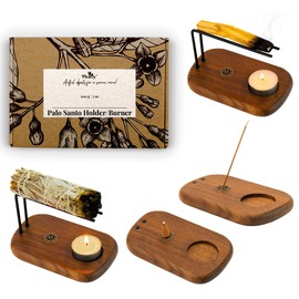 Plearty Multifunction Walnut Wood Palo Santo Holder Incense Sticks Holder for Burning Sage with Complete Booklet The Most Complete Palo Santo Holder for Your Meditation
