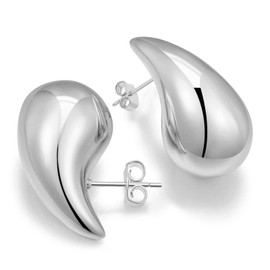 PANSHI Sterling Silver Earring Dupes Chunky Silver Hoop Earrings for Women Teen Trendy Hypoallergenic Stud Post Drop Earrings Jewelry (White Gold Chunky)