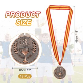 MECCANIXITY Award Medals 2 Inch, Bronze Prizes Metal Winner Medals 3rd Place with Neck Ribbon Trophy Pattern for Sports Games Competitions Party Favors 18 Pieces