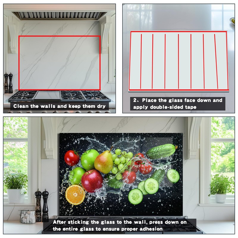 Tempered Glass Backsplash for Kitchen, fruit Stove Splashback, Glass Backsplash,