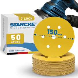 STARCKE Sanding Discs 150 mm – Durable – Made in Germany [50x/100x] – 7-Hole Random Orbital Sander 150 mm Sanding Discs – for Wood, Paint, Varnish, Spatula, Plastic (P60.50x)