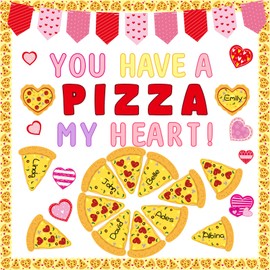 120 Pcs Valentines Day Bulletin Board Decorations Pizza Heart Cutouts Valentines Day Decorations for Classroom