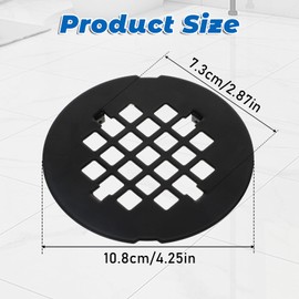 Shower Drain Cover, 4-1/4” Od Black Snap-in Shower Drain Strainer Round Showers Drains Showers Strainer Grid Easy-to-Install Bath Drains Cover Stainless Steel Replacement Floor Covers