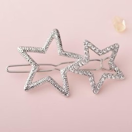 2Pcs Silver Bling Hollow Star Hair Clips, Non-Slip Metal Geometric Hairpin, Elegant Rhinestone Hair Barrettes for Women Lady Girls Styling Hair Accessories Clips and Barrettes