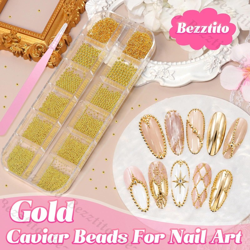 Gold Caviar Beads 0.8-2mm, Nail Chains & Metal Beads Acrylic