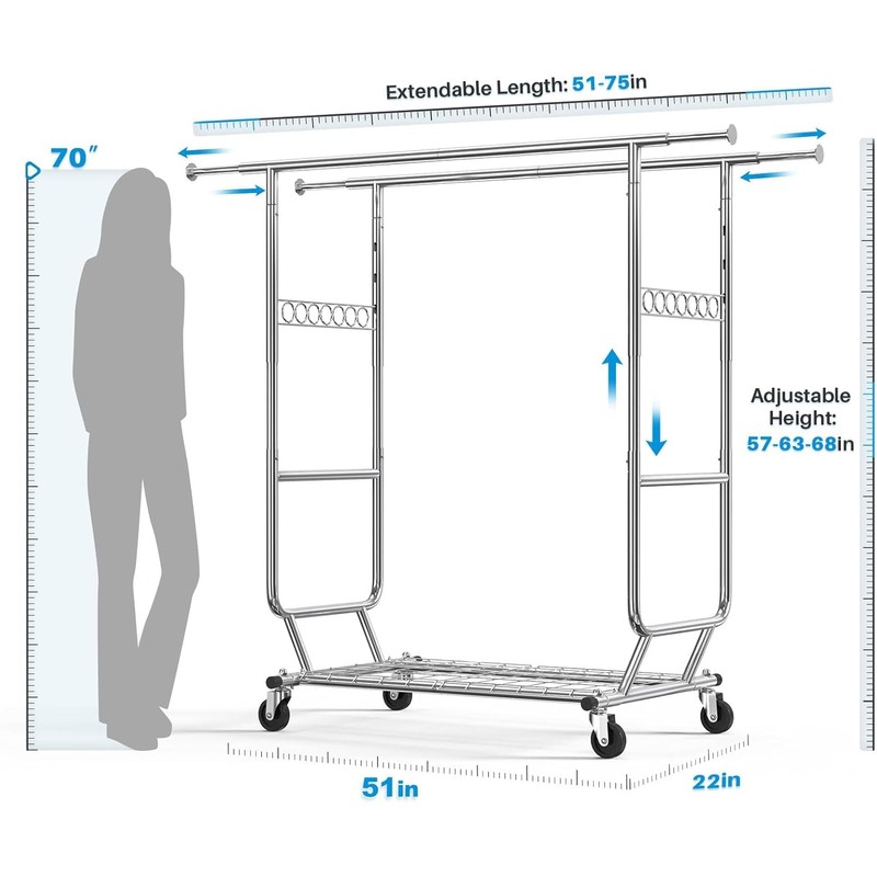 HOKEEPER Clothes Rack Heavy Duty Clothing Rack Load 650 LBS