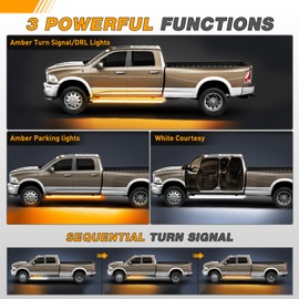 GOOACC Truck LED Running Board Lights 2PCS 70 Inch DRL LED Side Maker Light Kits for Extended & Crew Cab Trucks Pickup White Courtesy Light & Sequential Amber Turn Signal LED Lighting Strips