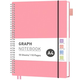 RETTACY Notebook A4 Squared, College Pad with 55 Sheets / 110 Pages, PVC Soft Cover Spiral Book with 100 g/m² Paper, Suitable for Learning, College, Conferences, Diary, 21.5 x 27.9 cm - Pink