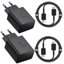 2 Pack 25W USB C Charger with 2 x 2M Cables, Quick Charge for Galaxy S25/S24/S23/S22/S21 Ultra/S21+/S20/Note20/S10/S9
