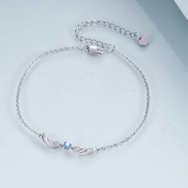 DAYLINLOVE Angel Wings Bracelet 925 Sterling Silver Angel Wings Blue Heart Zircon Memorial Jewelry Gifts for Women
