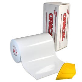 ORACAL 651 12" x 20ft Gloss Vinyl Choose Color Solvent-Based Adhesive-Backed Calendared Wrap Decals w/Yellow Multi-Purpose Squeegee (White)
