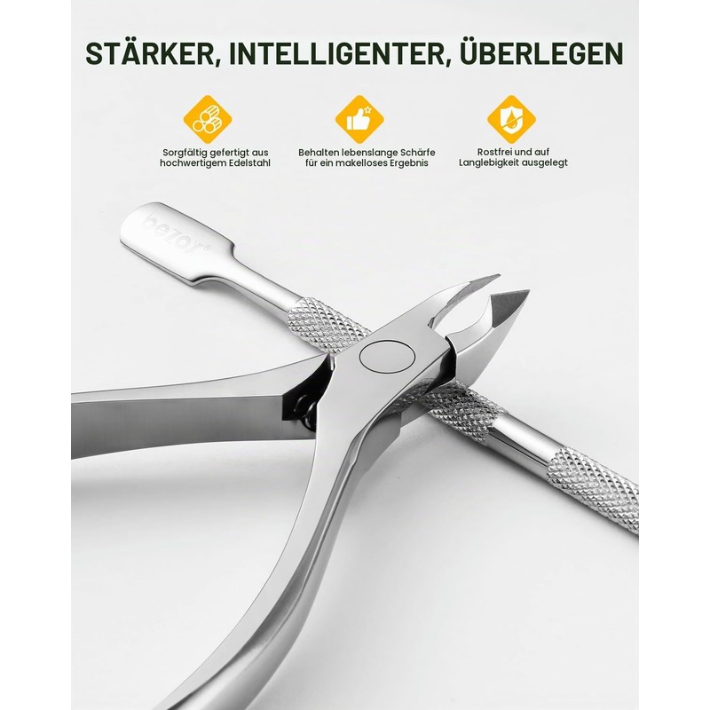 BEZOX Cuticle Nippers with Cuticle Pusher Set - Precise Cuticle
