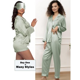 WJing Yi Jia 4Pcs Womens Silk Pajamas Set XS-XXL Satin Pajama Sets for women Silky Pj Set Sleepwear Pjs Nightwear Loungewear