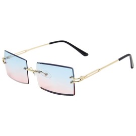 Dollger Rimless Rectangle Sunglasses for Women Fashion Frameless Square Glasses for Men Ultralight UV400 Eyewear Unisex Blue