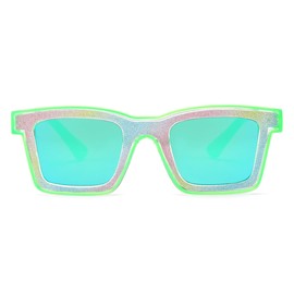 Long Keeper Fashion Square Sunglasses Women Party Glasses For Adults Shiny Diamond Crystal Eyewear UV400 Protection (Green)