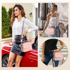 OPAGE Crossbody Bags for Women, Quilted Vegan Leather Women Crossbody Purses Shoulder Handbag with Wide Strap & Top Handle, Pink