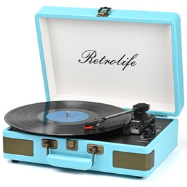 Record Player 3 Speed Bluetooth Portable Suitcase Vinyl Player with Built-in Speakers Turntable Enhanced Audio Sound PU Leather Vintage
