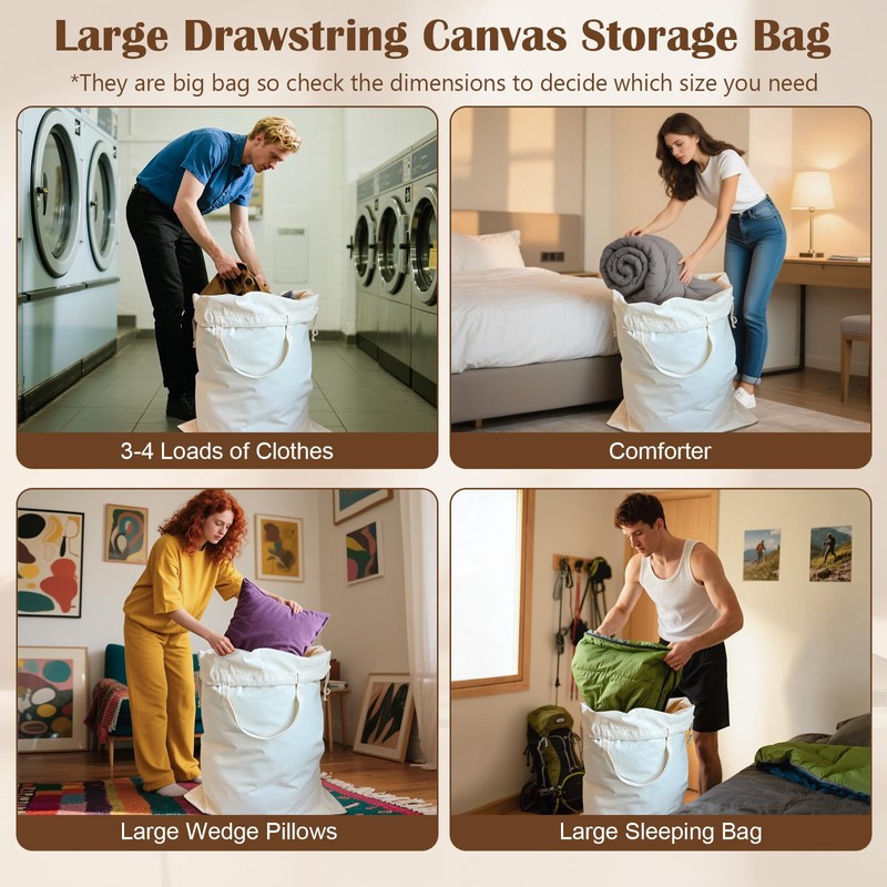 CALACH Canvas Laundry Bag 33"Lx 35"H, Thick Cotton Laundry Bag