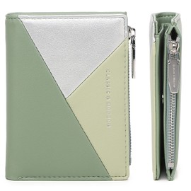 sonluk Small Wallets For Women Leather Bifold Slim Zipper Wallet Ladies Credit Card Holder Coin Purse Mini Wallet With ID Window(Green)