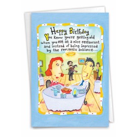 NobleWorks Nice Restaurant - Birthday Greeting Card with Envelope (4.63 x 6.75 Inch) - Realistic Date C3336BDG