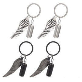 NBEADS 4Pcs Pet Urns Pendant Keychain Set, 2 Colors Stainless Steel Ashes Holder Alloy Memorial Cremation Keepsake with Wing Design for Pets Dogs Cats Urns hair