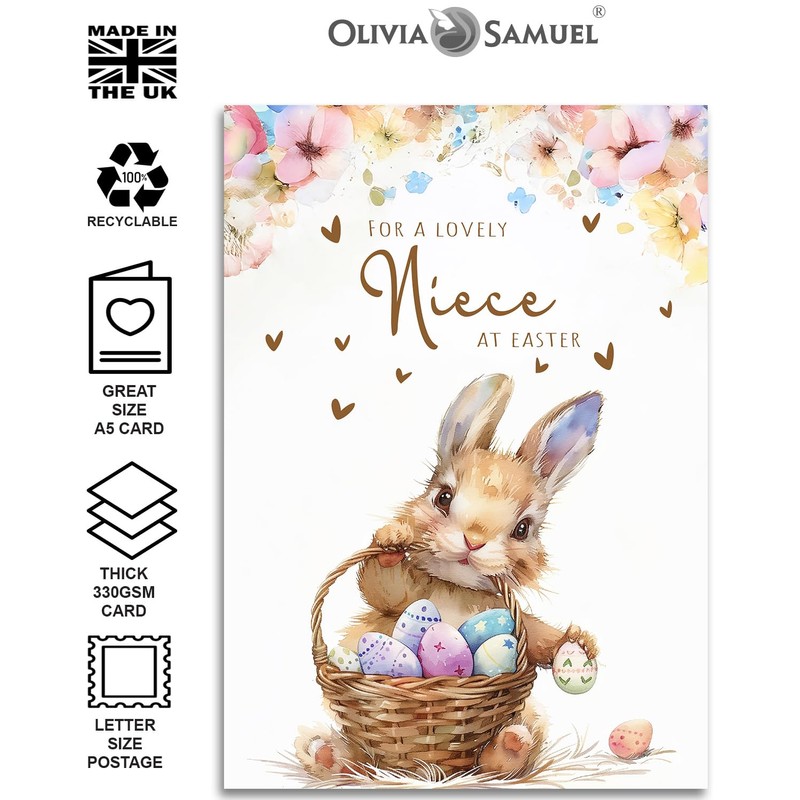 Niece Easter Card - Bunny with Easter Eggs Design -