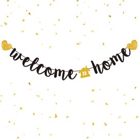 Welcome Home Banner,Black Gold Glitter Pennant Flag Bunting Welcome Home Decorations for Military Army Homecoming Housewarming Family Theme Party Supplies