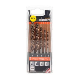 Alpen Maykestag Timber Twist Drill Bit Set (Wood Drill, Drill Cassette, HSS Drill, Wood Twist Drill, 5-Piece, PTM 5, Diameter 4, 5, 6, 8 and 10 mm) 67100005100