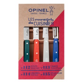 OPINEL Les Essentials - Small Kitchen 4 Piece Knife Set - Paring, Serrated, Peeler, Vegetable Knife, Corrosion Resistant High Carbon Steel, Made in France (Primo)