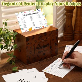 Maxdot 219 Pcs Recipe Cards and Book Set Wooden Recipe Box Organizer Blank Cards and Dividers with Protectors Kitchen Gift for Cooking Lover Housewarming Bridal Showers, Weddings, Christmas Gifts