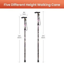 Tomkan Walking Cane, 36 Inches Adjustable Height, Aluminum Walking Stick with ABS Handle, Lightweight for Men & Women (Black Flower)