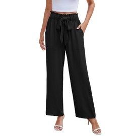 YSYOKOW Women's Palazzo Pants Wide Leg High Waisted with Pockets Casual Lightweight Trousers Elastic Waist Summer Beach(Black, Medium)