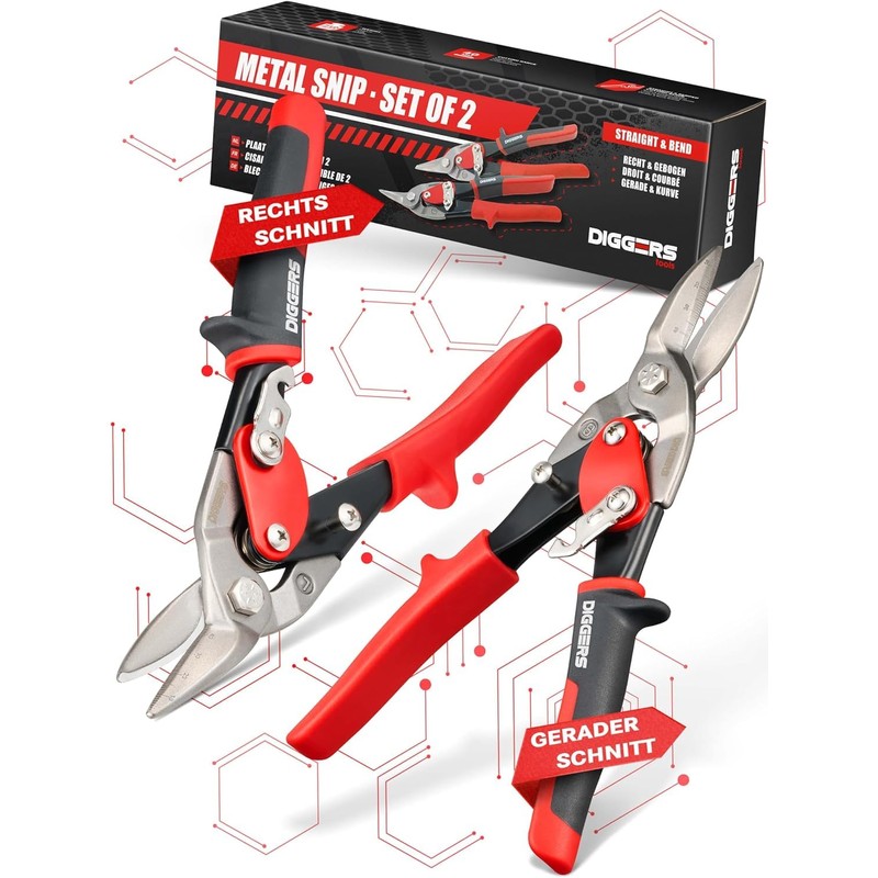Diggers Tools Metal Snip Set – 2-Piece Professional Sheet Metal