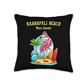 Kaanapali Maui Flamingo Ocean Wave Surfboard Throw Pillow