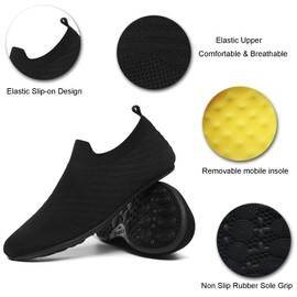 ZhaaDee Womens Mens Slippers with Rubber Sole Ultra-Lightweight House Slipper Socks Around House Floor Shoes Non Slip Indoor&Outdoor (ZD20005AllBlack39)