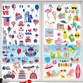 Summer 4th of July Window Clings Patriotic Independence Day Decorations Hawaii Memorial Day Double-Side Window Stickers Hello Summer Decor for 250th Anniversary Home Office Classroom Party Supplie