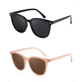 Myiaur Pack of 2 Polarised Sunglasses for Women, Large, UV400 Protection, Classic for Driving and Outdoor Activities, A01(2 Pack) Black/Grey + Tortoise/Brown