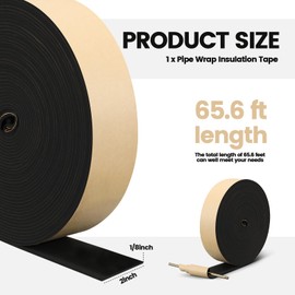 Tondiamo 2 in x 65.6 ft Pipe Wrap Insulation Tape Outdoor Pipe Foam Insulation Tape Water Pipe Wrap Self Adhesive for Winter