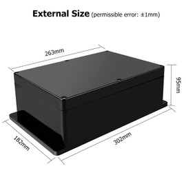 Project Box with Fixed Ear Therlan DIY IP65 Waterproof Junction Box ABS Universal Electronics Project Enclosure Black Project Boxes Dustproof Plastic Case Indoor Outdoor Connecting (263 * 182 * 95mm)