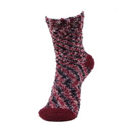BambooMN Women's Soft Fuzzy Warm Cozy Plush Winter Casual Home Socks - Maroon Black Grey - 1 Pair