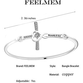 Christian Bracelet Faith Bracelet Proverbs 3:5-6 Trust in The Lord with All Your Heart Bible Verse Cross Bangle Bracelet Religious Gift Christening Gift (Proverbs 3:5-6)
