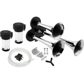 Vixen Horns Train Horn Kit for Trucks/Car/Motorcycle. Complete System with Dual Air Compressor, 3 Trumpets. Super Loud dB. Fits Vehicles like Pickup/Semi/RV/SUV 12v Chrome Plated VXH2411DC