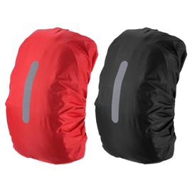 [PATIKIL] 55-65L Waterproof Backpack Rain Cover Set of 2 Non-Slip Backpack Cover with Vertical Reflective Strap for Hiking Camping Hunting Large Black/Red