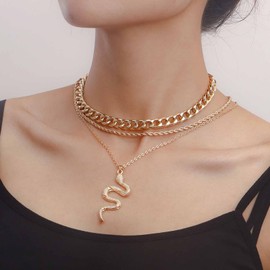 JUSTUSNX 3-Piece Gold Necklace Set, Layered Stacked Choker Necklaces, Dainty Chain, Snake Chain Pendant Necklace for Women and Girls, Taglia unica, Metal, Metal