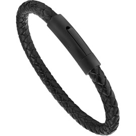 LUXAR Men’s Genuine Leather Bracelet | Interwoven Black Leather Bracelets with Brush Stainless Steel Clasp | Minimalist, Designer Jewelry for Men (Black Round, Small)