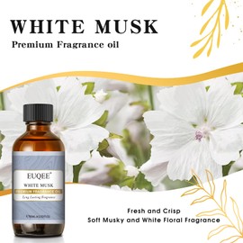 EUQEE White Musk Fragrance Oils for Home Aromatherapy, Premium White Musk Essential Oil with Glass Dropper for Diffusers, Candle & Soap Making, Bath Bombs (2.02 Fl oz/60 ml)