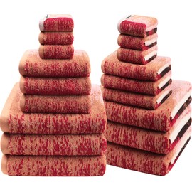 SEMAXE 18-Pack Bath Towel Set Include 6 Bath Towels, 6 Hand Towels, 6 Wash Cloths, 100% Cotton Bathroom Towels with Hanging Loops and Nano-Bio Lifecycle Labels, Colorful Towel - Sunset Collection