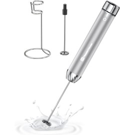 Maestri House Rechargeable Milk Frother with Stepless Speed Control, LunaFro Max Handheld Electric Foam Maker Waterproof Drink Mixer Foamer with Stand & Detachable Whisks for Lattes, Cappuccino