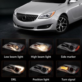 FIONE Headlights Assembly Compatible with Buick Regal Sedan 2014-2017 Halogen Projector Headlight Chrome Replacement Left Driver Side 13409902 GM2502413