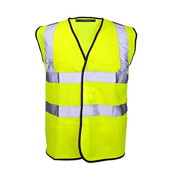MyShoeStore Hi Viz High Vis Visibility Vests 2 Band Reflective Security Work Contractor Safety Vest Waistcoat Jacket Top (Yellow, XL)